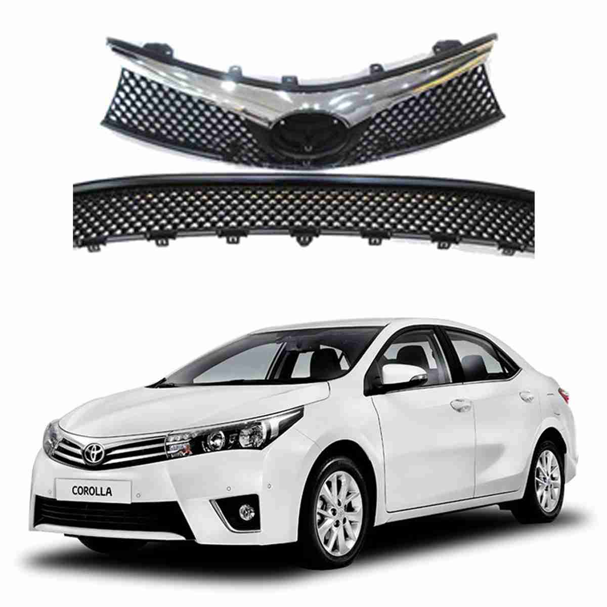 Front Bumper Mesh and Chrome Grill 2Pcs for Toyota Corolla 2014 to 2017