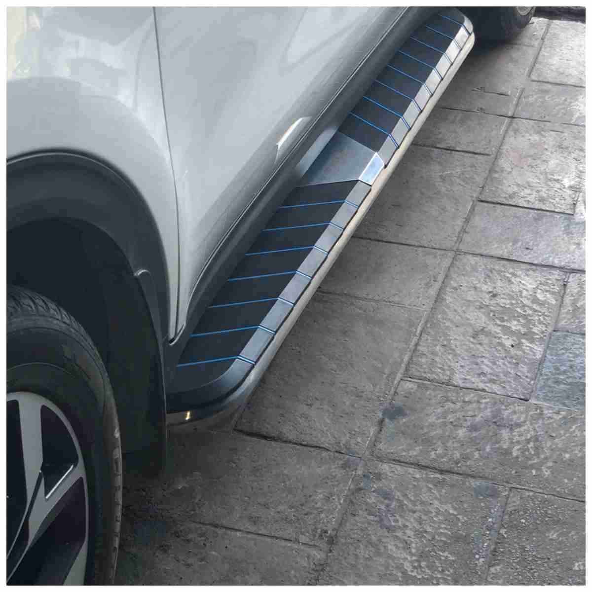 Side Steps Running Boards Nerf Bars Aluminum Rails Black with Blue Lines Version 4 for KIA Sportage 2019 to 2020