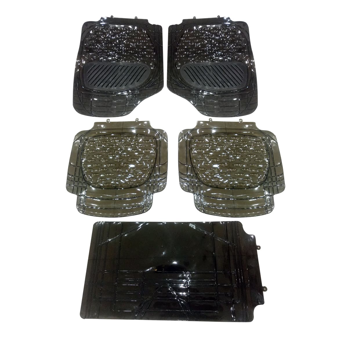 Crystal Universal Silicone Floor Mats Black Taiwan Mix Design 5 Pcs - |Rubber Floor Mats | Car Mats | Vehicle Mats | Foot Mat For Car