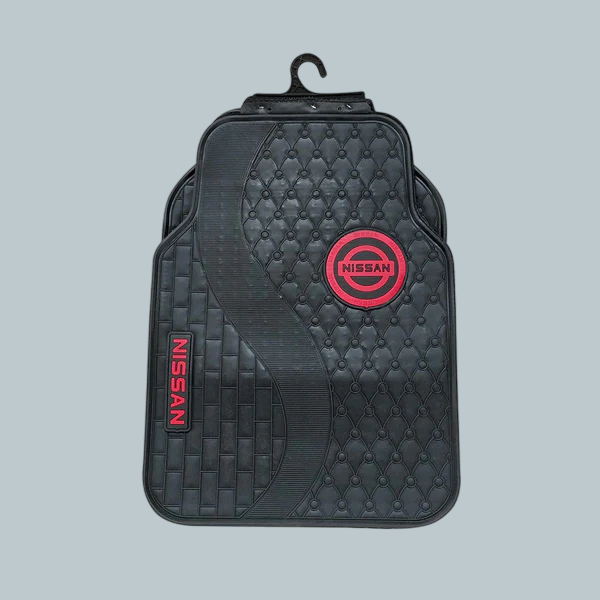 Nissan Universal PVC Rubber Floor Mat Black Red Mix Design - 5 Pcs - Rubber Floor Mats - Car Mats - Vehicle Mats
