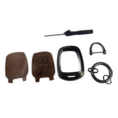 Toyota Yaris Metal Key Shell With Brown Leather Cover 2020-2021