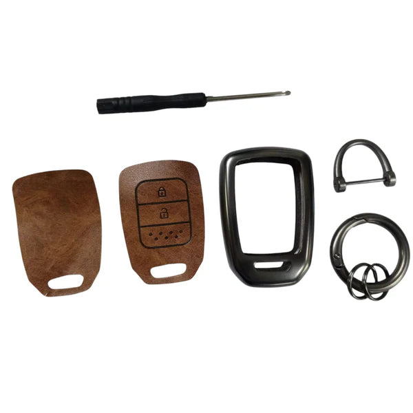 Honda BRV Metal Key Shell With Brown Luxury Key Chain