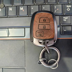 Toyota Yaris Metal Key Shell With Brown Leather Cover 2020-2021