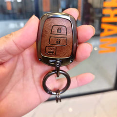 Toyota Yaris Metal Key Shell With Brown Leather Cover 2020-2021
