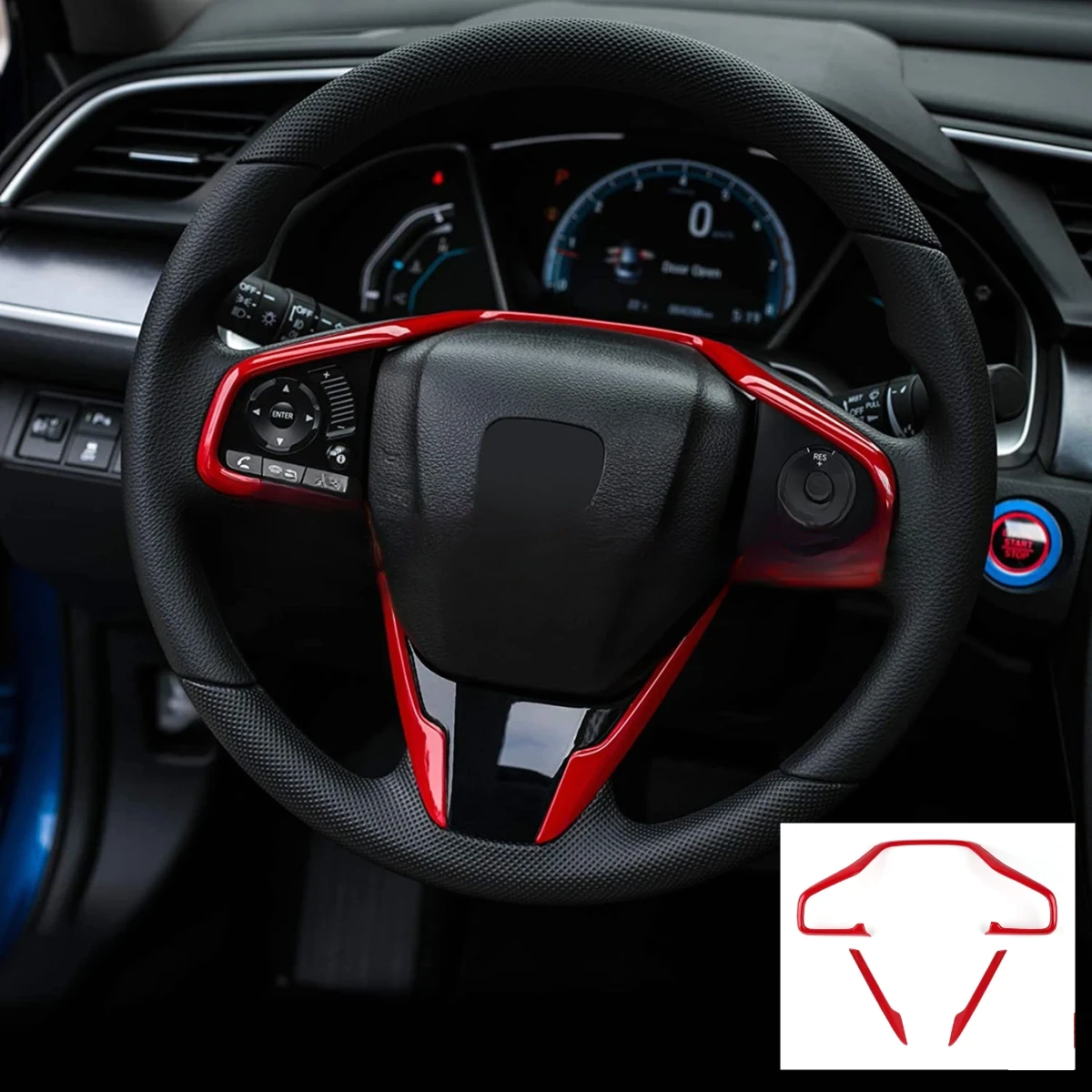 Honda Civic Steering Wheel Cover Trim (Red) – Model 2016-2021