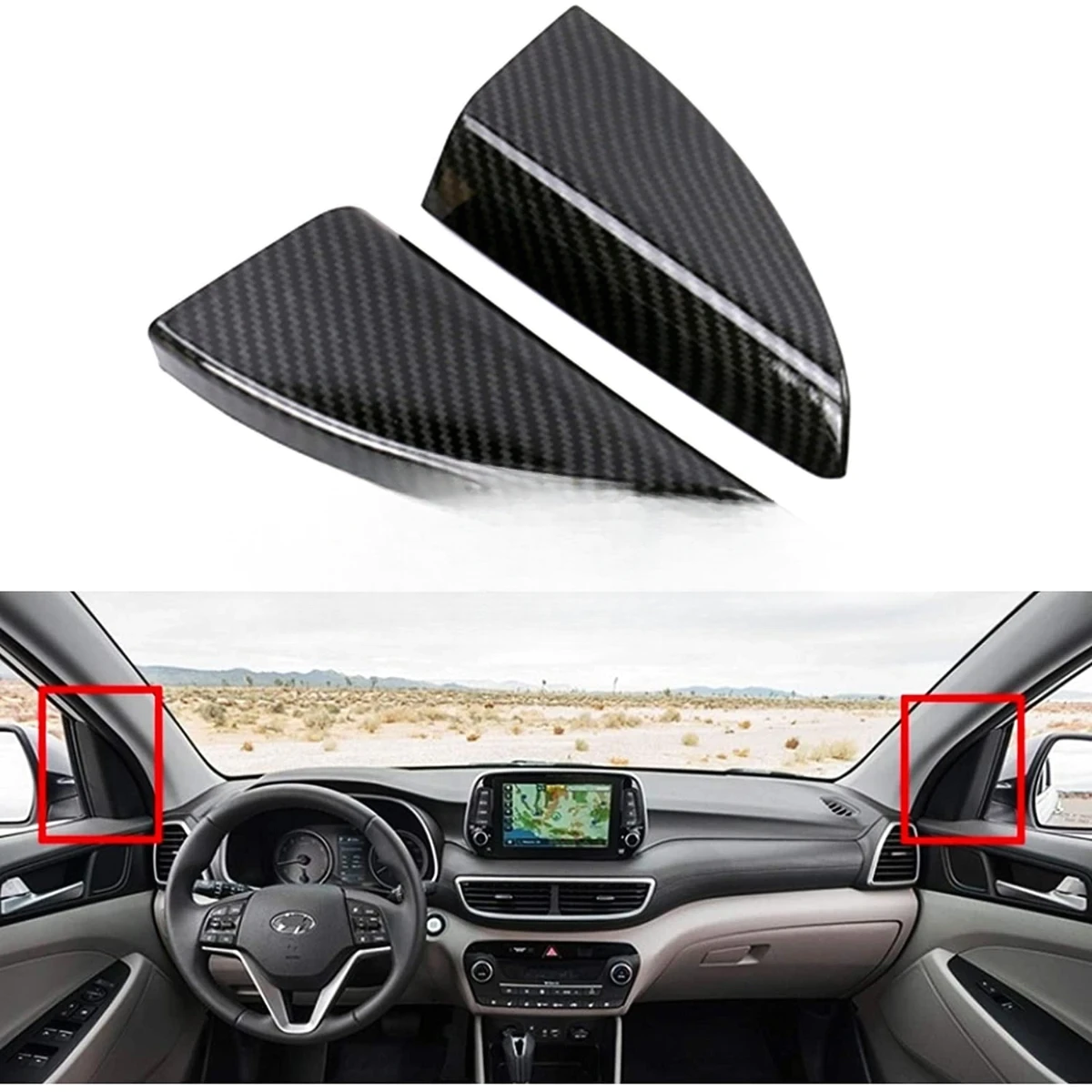 Hyundai Tucson Pillar Cover Triangular Trim Carbon Fiber – Model 2020-2021