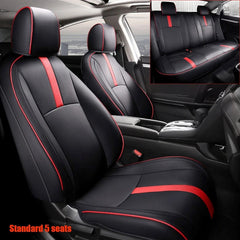 Japanese Leather Type Seat Cover Custom Design Custom Fitting Honda Civic 2018-2020 Black Colour Red Stitch Red Border 12 Pcs/Set