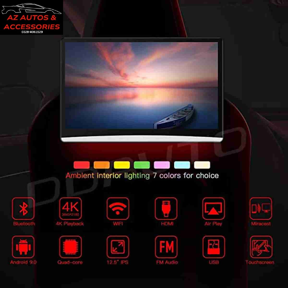 Android Universal Headrest Tablet 12.5 Inch Screen IPS Display Multimedia System