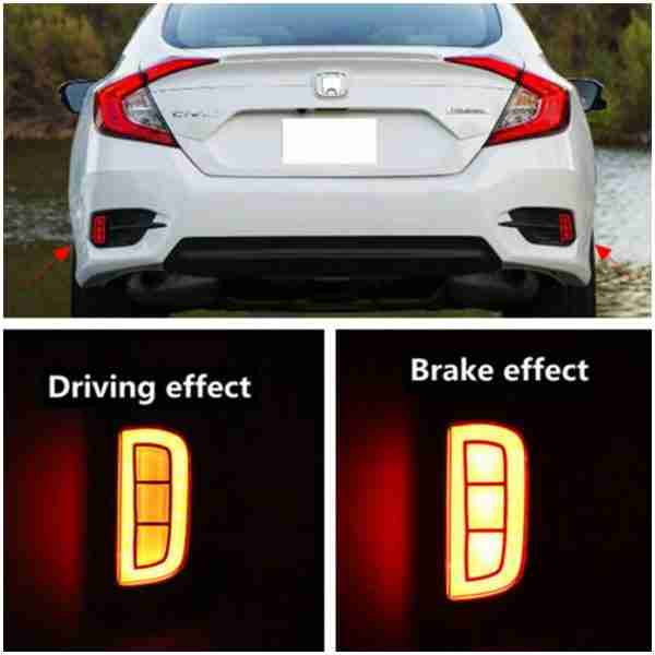 Back – Rear Bumper Reflector Marker Light – Stop Light with LED for Honda Civic 2016 to 2020