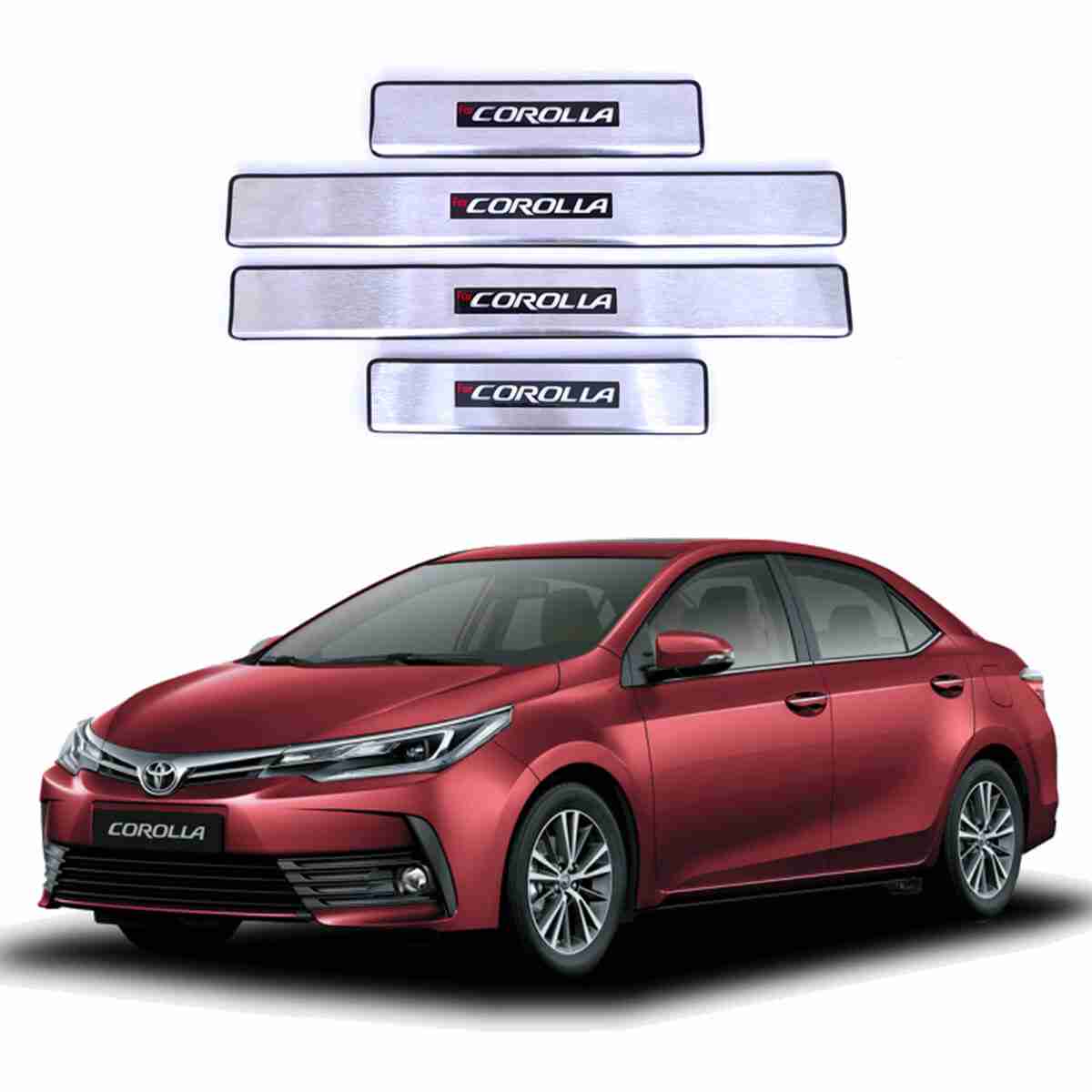LED Door Sill Protector Plates – Door Sill Scuff Plate Cover Trim Style A – 4 Pcs for Toyota Corolla 2017 to 2020