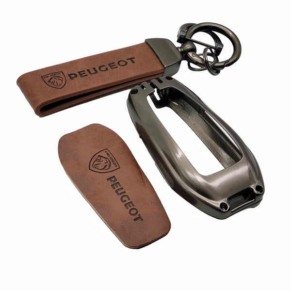 Peugeot 2008 Metal Key Shell with Brown Luxury 2022-2024 - - Logo Key Chain