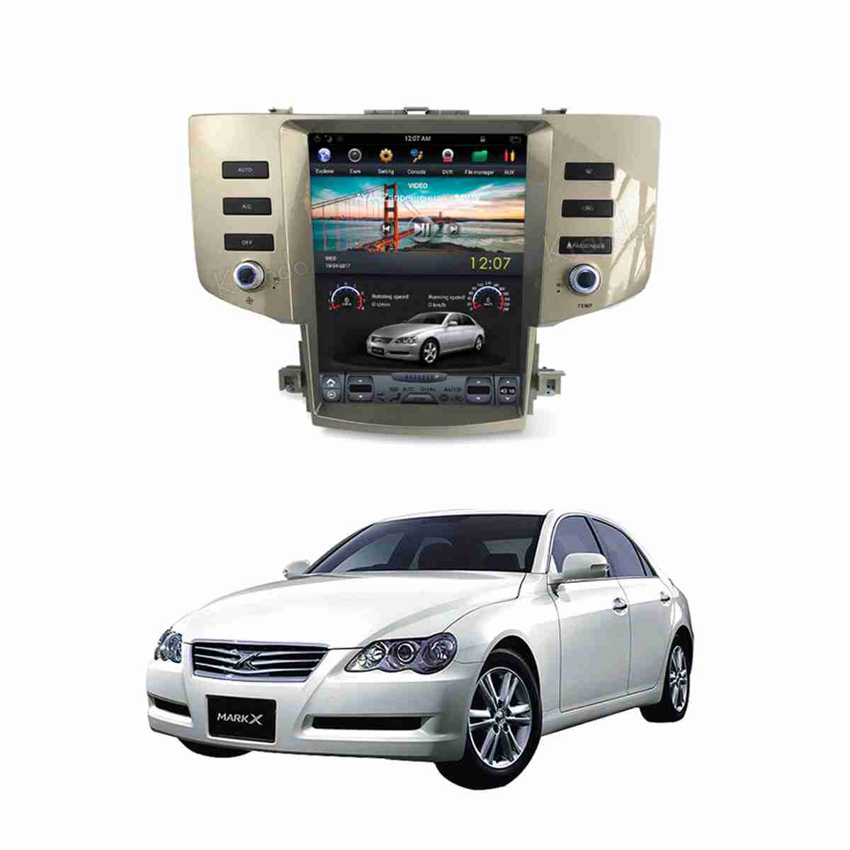 Toyota Mark X 2004 to 2009 Android Panel HD Player 9.0 12.1″ Tesla Style LCD Screen IPS Display Multimedia System