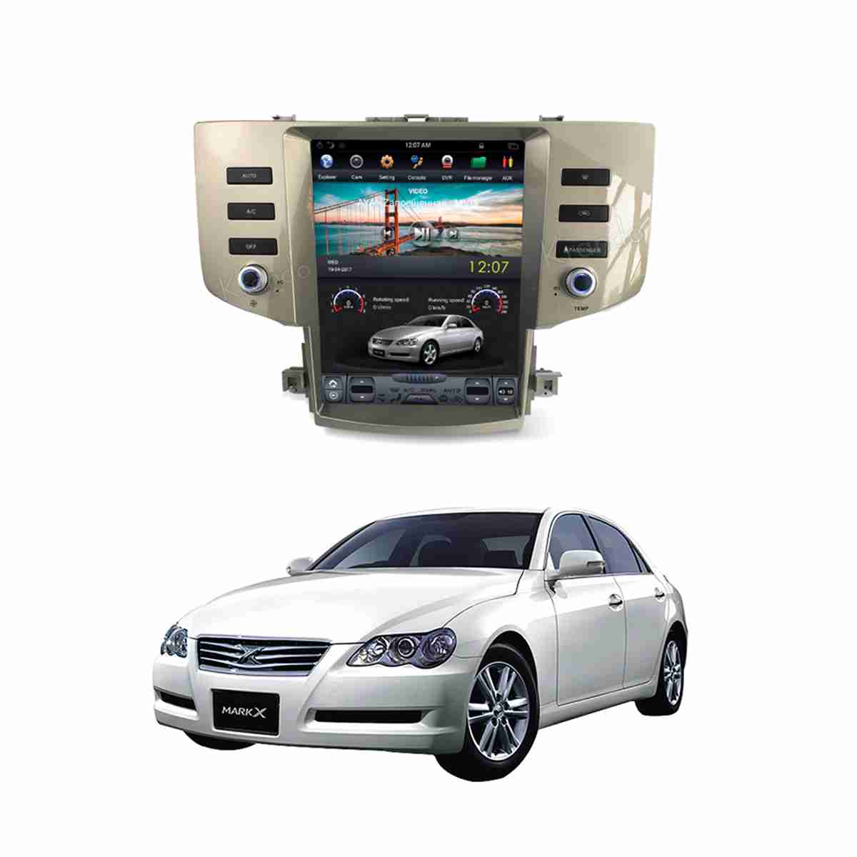 Toyota Mark X 2004 to 2009 – Android Panel HD Player 9.0 12.1″ Tesla Style LCD Screen IPS Display Multimedia System