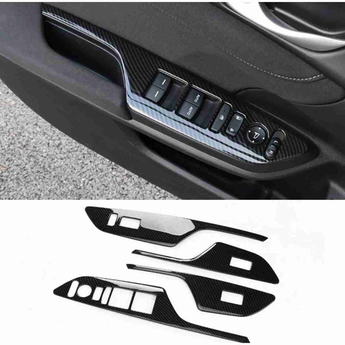 Carbon Fiber Interior Mouldings Window Switch Panel Door Mirror Adjustment Lock Cover For Honda Civic 2016 to 2019