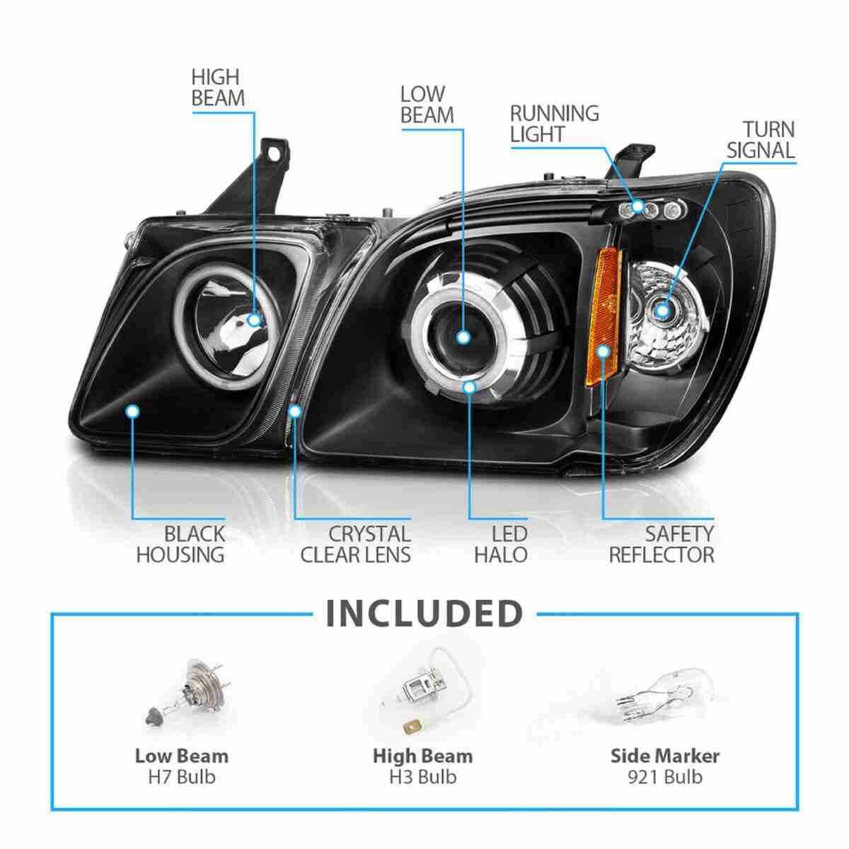 Projector Headlights Black For Lexus LX470 1998 to 2007